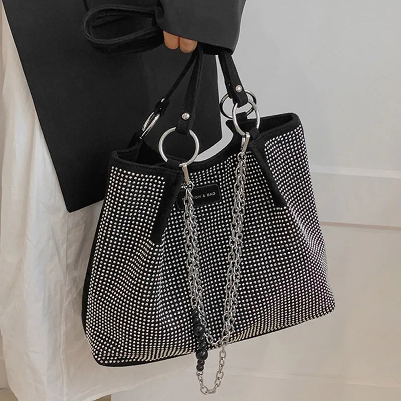 Women Bling Diamonds Handbag Large Capacity PU Leather Big Totes