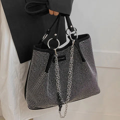 Women Bling Diamonds Handbag Large Capacity PU Leather Big Totes
