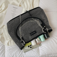 Women Bling Diamonds Handbag Large Capacity PU Leather Big Totes
