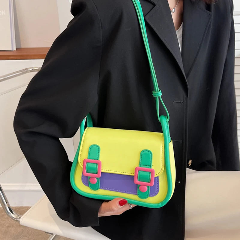 Yellow PU Leather Shoulder Bag Women's Crossbody Handbag