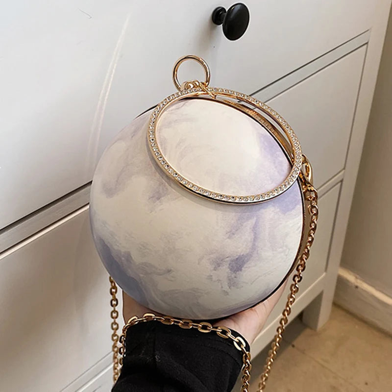 Women Chain Crossbody Bag Pink Crystal Clamps Handbag Evening Clutch