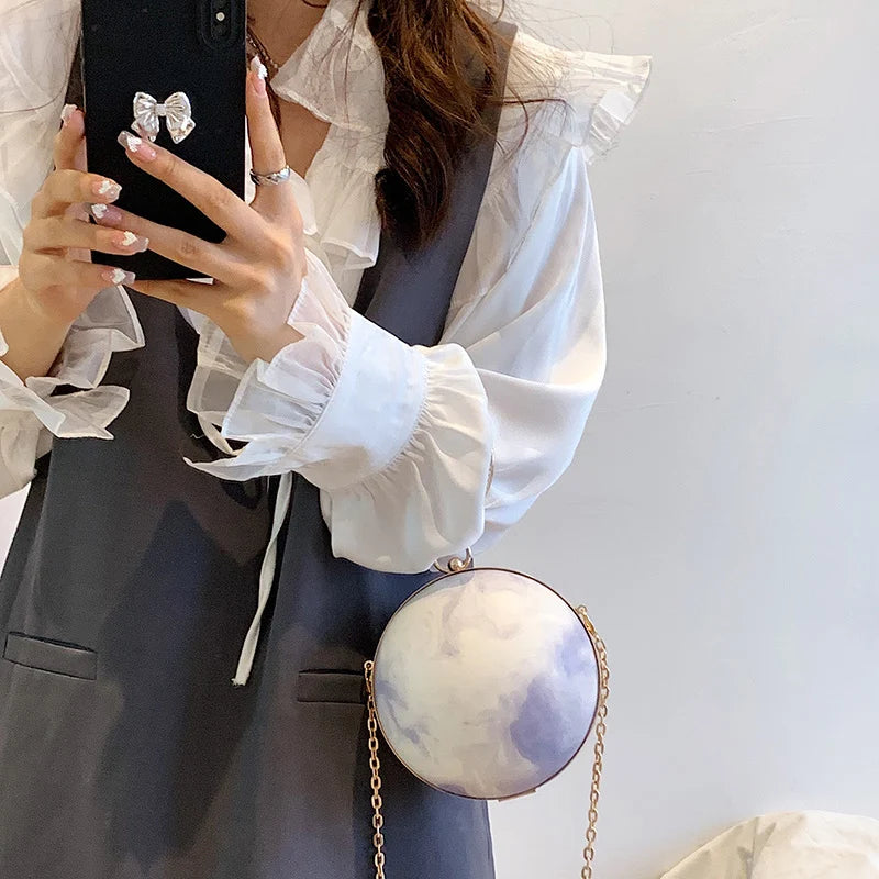 Women Chain Crossbody Bag Pink Crystal Clamps Handbag Evening Clutch