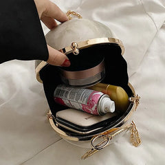 Women Chain Crossbody Bag Pink Crystal Clamps Handbag Evening Clutch