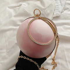 Women Chain Crossbody Bag Pink Crystal Clamps Handbag Evening Clutch