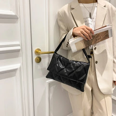 Women Diamond Lattice Leather Handbag Flap Shoulder Tote Purse