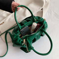 Women Large Capacity Fold Handbags Ladies Yellow Pu Leather Shoulder Bags