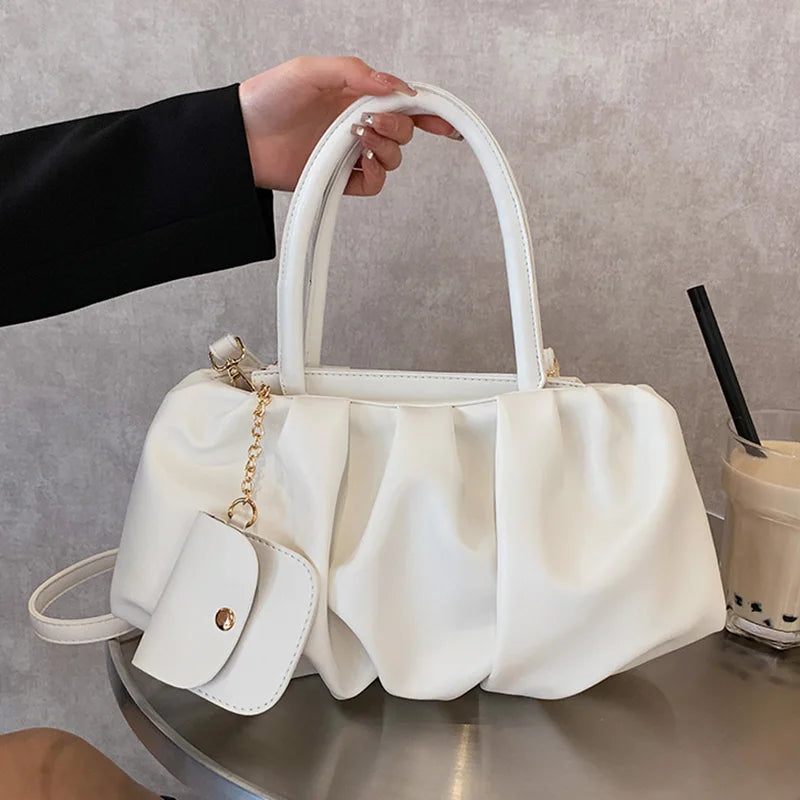 Women Large Capacity Fold Handbags Ladies Yellow Pu Leather Shoulder Bags