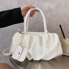 Women Large Capacity Fold Handbags Ladies Yellow Pu Leather Shoulder Bags