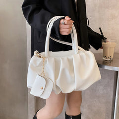 Women Large Capacity Fold Handbags Ladies Yellow Pu Leather Shoulder Bags