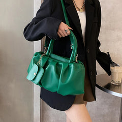 Women Large Capacity Fold Handbags Ladies Yellow Pu Leather Shoulder Bags