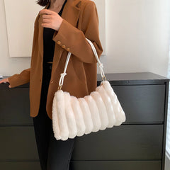 Women Plush Shoulder Bags Winter Faux Fur Handbag Large Capacity
