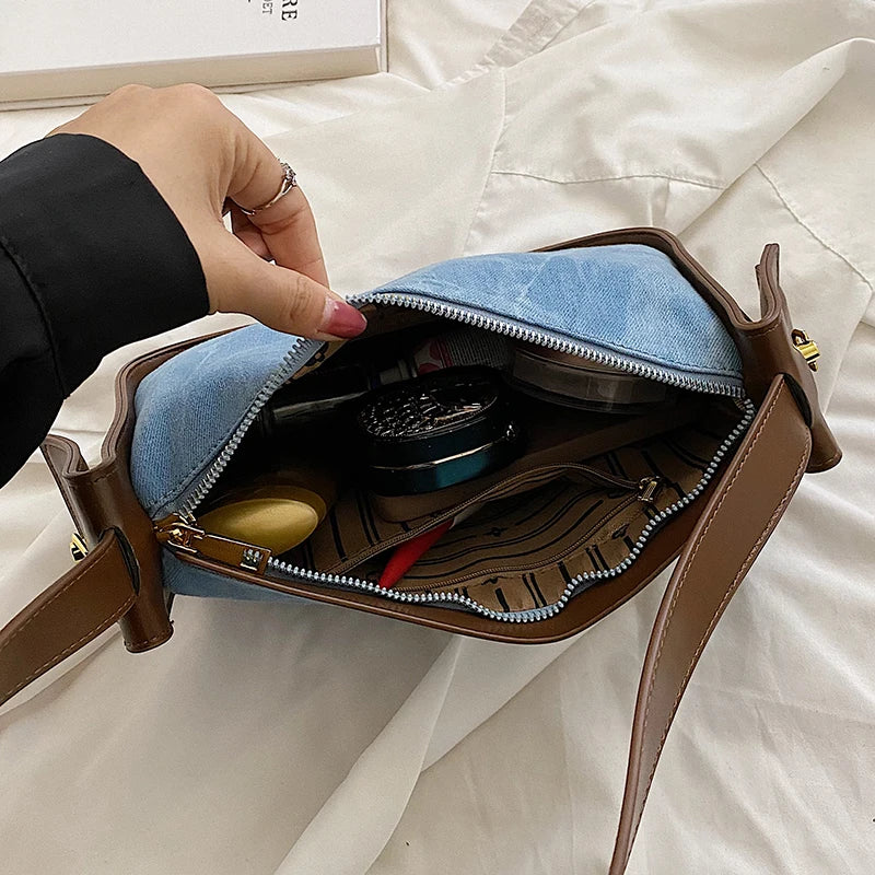 Women Pu Leather Handbag Large Capacity Denim Shoulder Bags For Women
