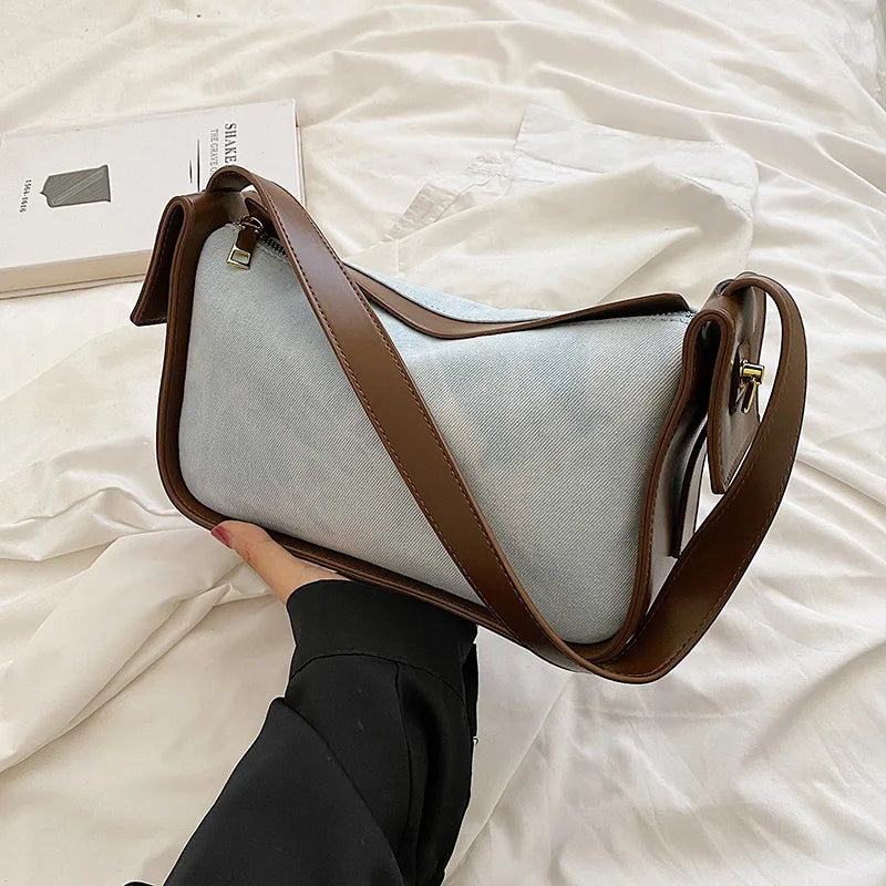 Women Pu Leather Handbag Large Capacity Denim Shoulder Bags For Women
