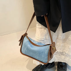 Women Pu Leather Handbag Large Capacity Denim Shoulder Bags For Women