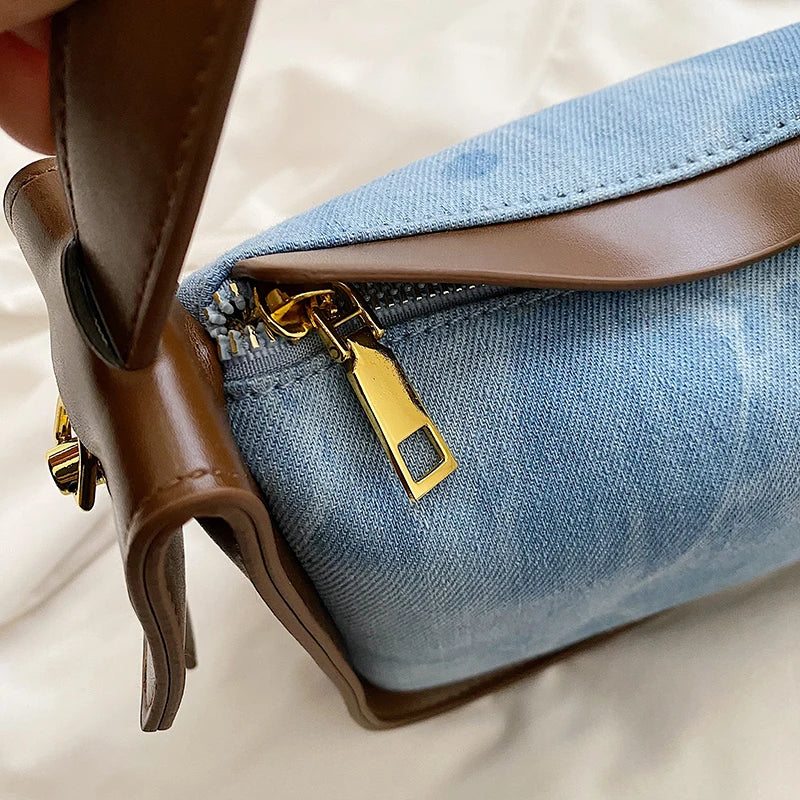 Women Pu Leather Handbag Large Capacity Denim Shoulder Bags For Women