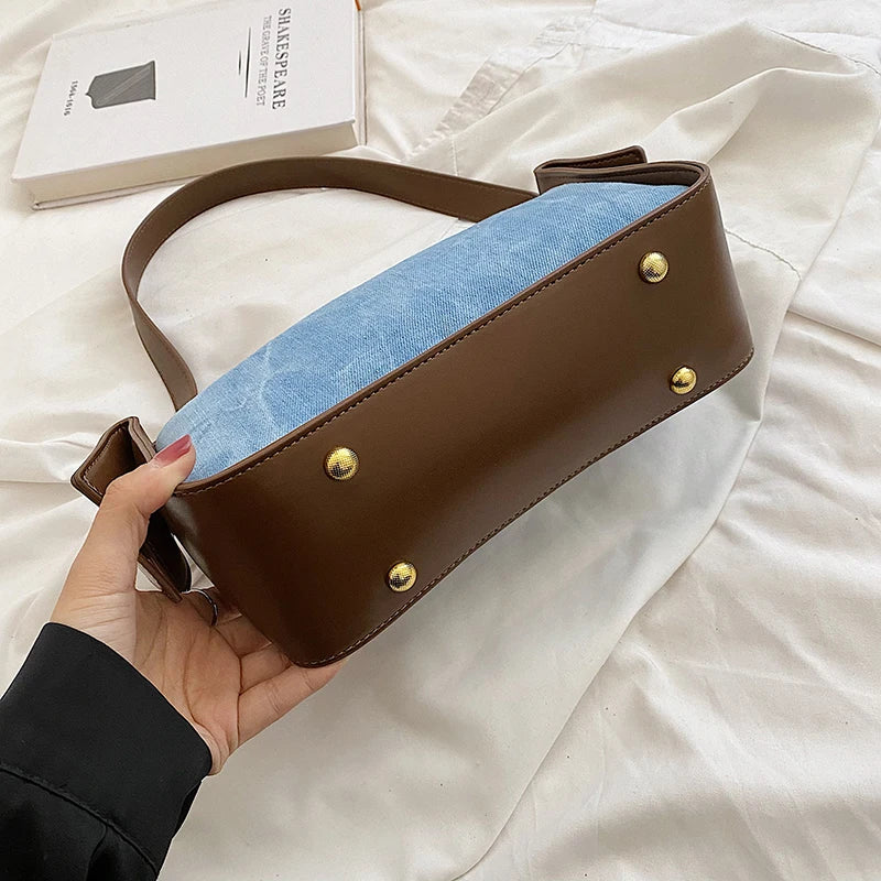 Women Pu Leather Handbag Large Capacity Denim Shoulder Bags For Women