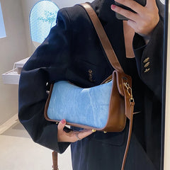 Women Pu Leather Handbag Large Capacity Denim Shoulder Bags For Women