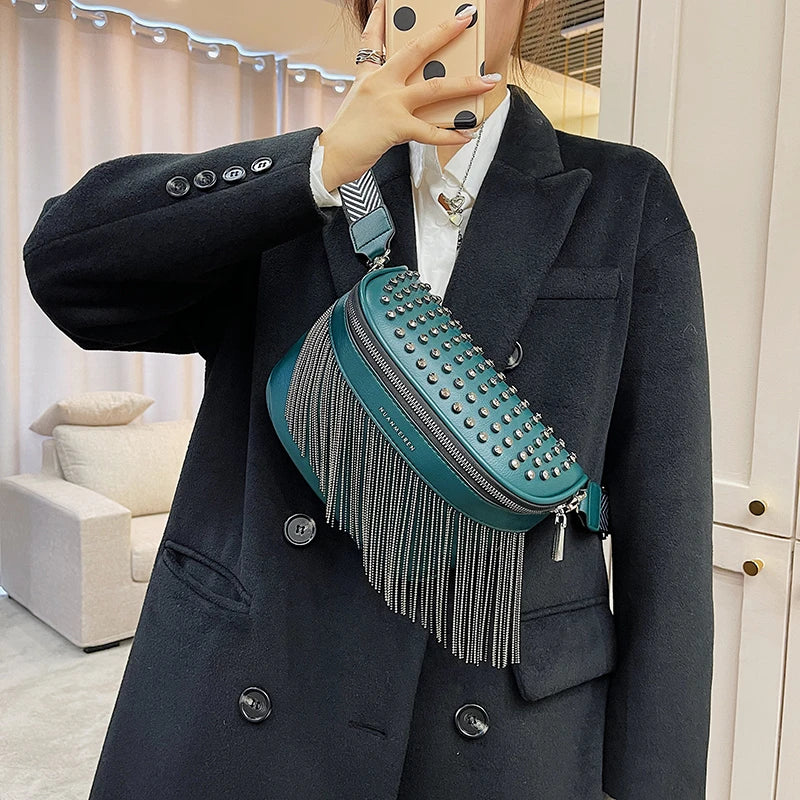 Women Tassel Shoulder Crossbody Bag Casual Shopping Chest Bag