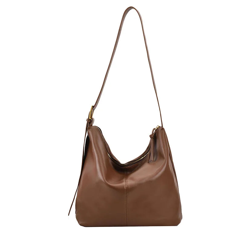 Soft PU Leather Shoulder Bag Large Capacity Bucket Crossbod