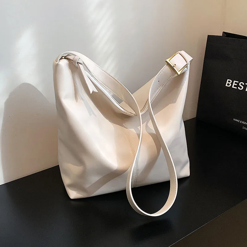 Soft PU Leather Shoulder Bag Large Capacity Bucket Crossbod