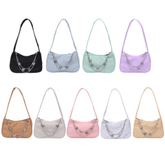 Women Small Shoulder Bag PU Leather & Nylon Vintage Butterfly Chain Mini Purse