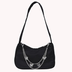 Women Small Shoulder Bag PU Leather & Nylon Vintage Butterfly Chain Mini Purse
