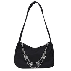 Women Small Shoulder Bag PU Leather & Nylon Vintage Butterfly Chain Mini Purse