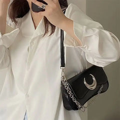 Women Solid Chain Pendant Shoulder Bag Casual Versatile Underarm Bag
