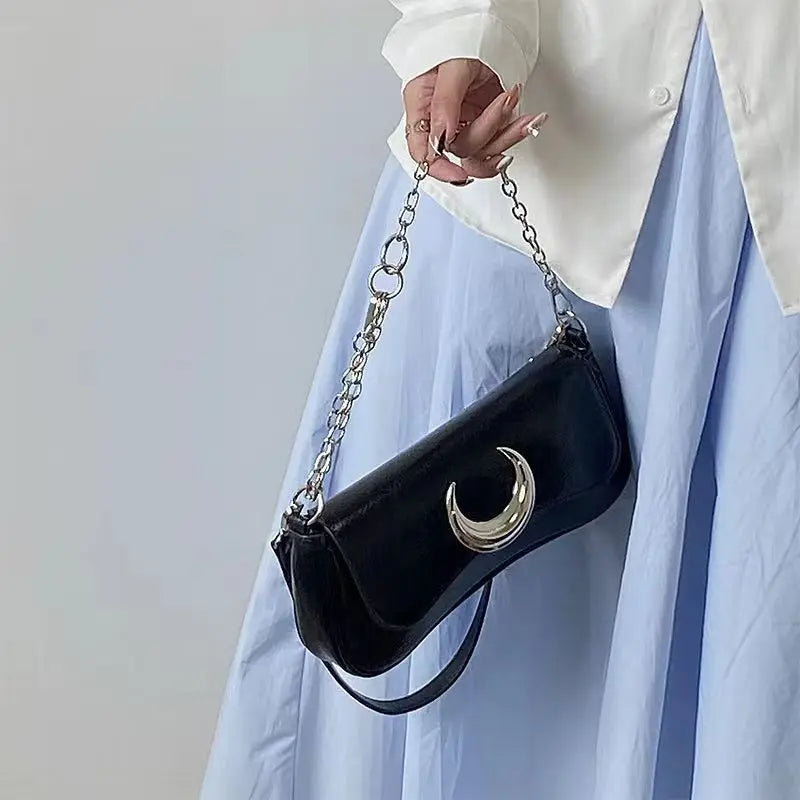 Women Solid Chain Pendant Shoulder Bag Casual Versatile Underarm Bag