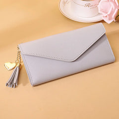 Women Zipper Clutch Wallet Soft PU Leather Red Gray