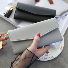 Gray Red Women's Zipper Clutch Wallet Soft PU Leather Money Bag