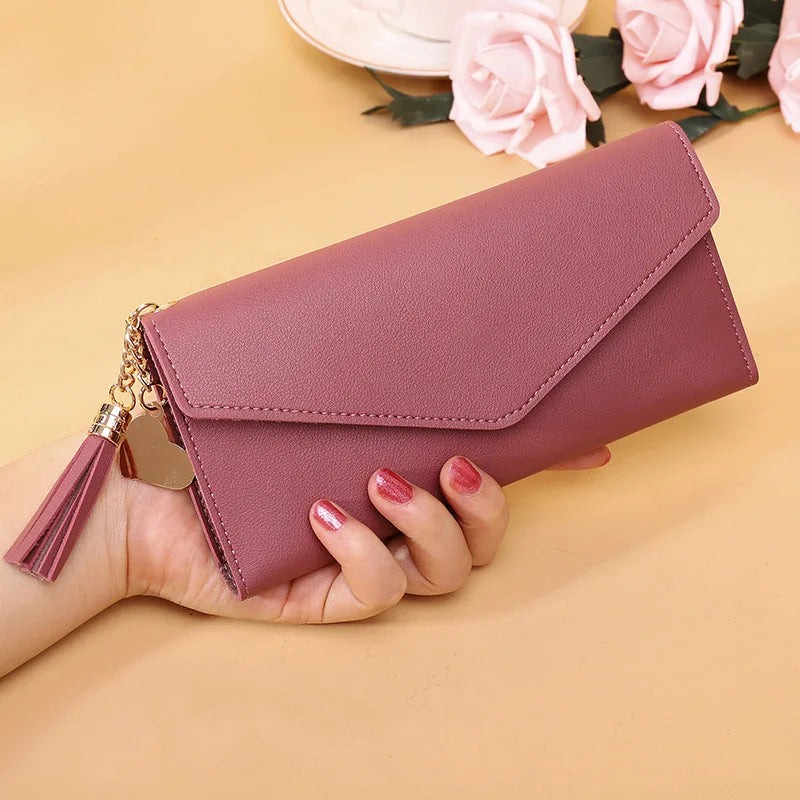 Women Wallet Zipper Purses Long Clutch Gray Red PU Leather Money Bag
