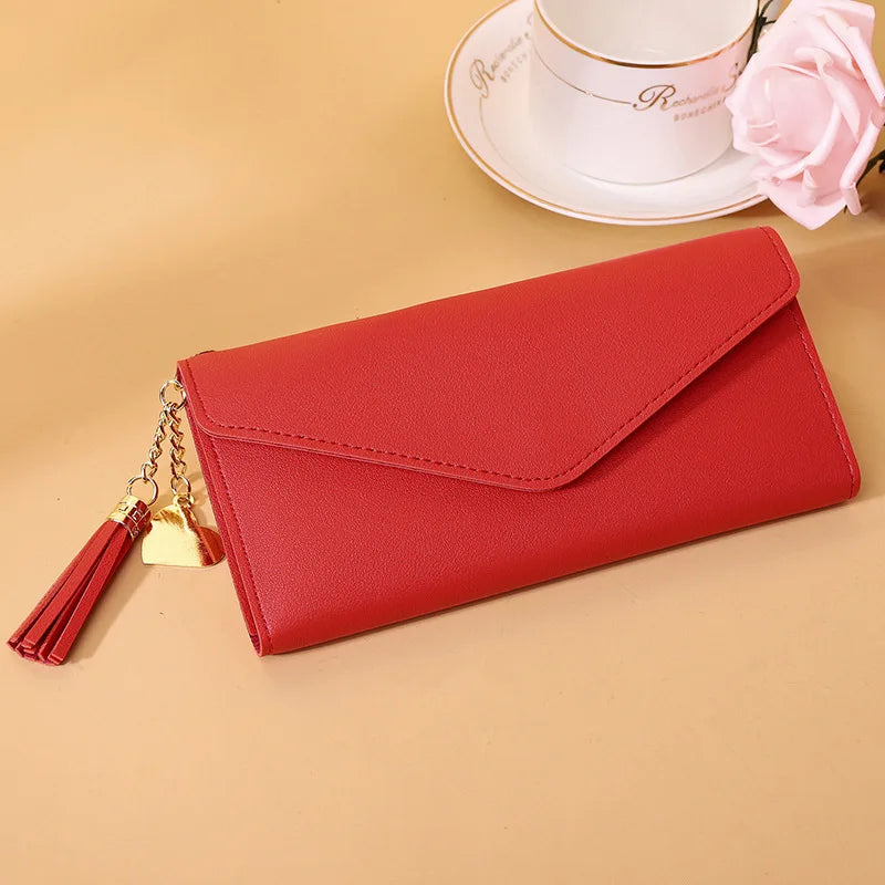 Women Zipper Clutch Wallet Soft PU Leather Red Gray