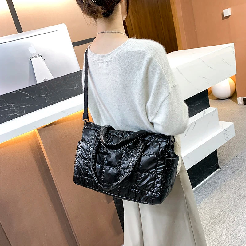 Women Winter Space Bale Cotton Handbags Ladies Bags Down Bright Shoulder Bag