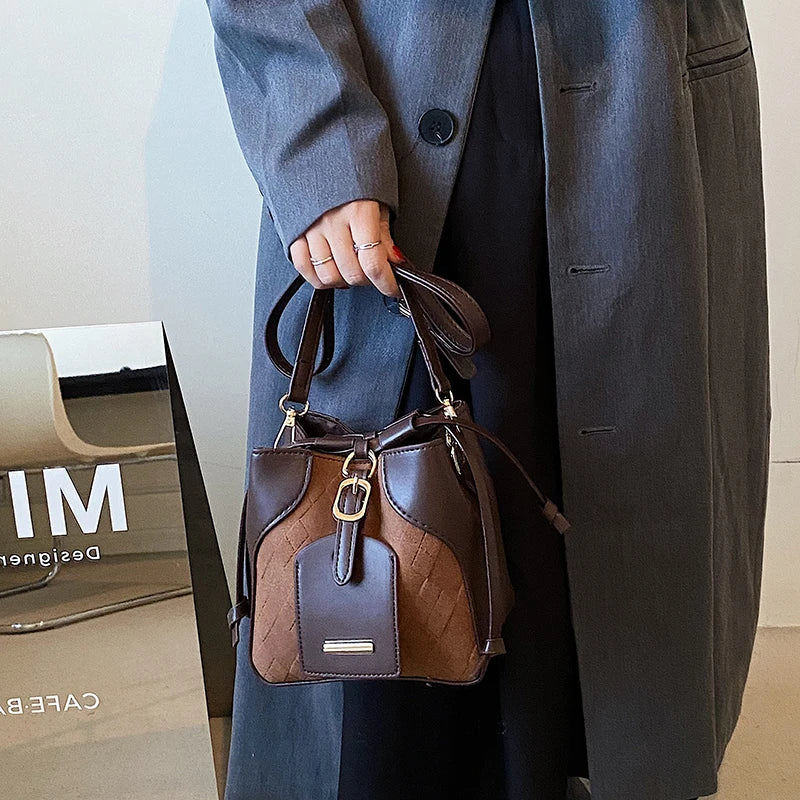 Faux Suede Bucket Bag Pu Leather Tote Handbags Small Shoulder Crossbody Clutch P