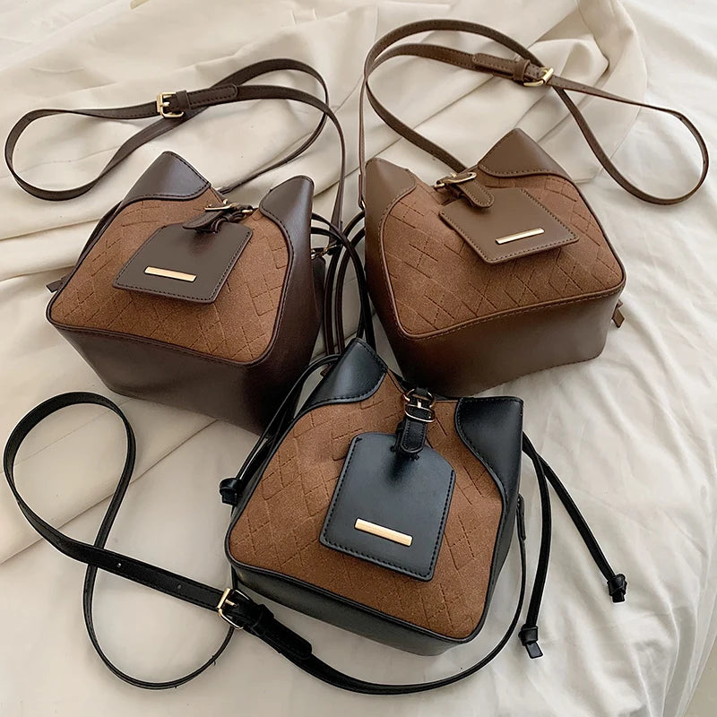 Faux Suede Bucket Bag Pu Leather Tote Handbags Small Shoulder Crossbody Clutch P