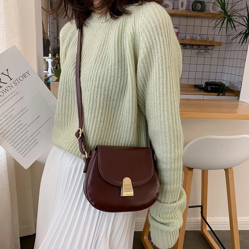Female Bag Casual Lock Saddle Bag Shoulder Messenger Bag Retro Style