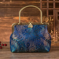 Fem. Satin Peacock Hanfu Sling Bag Chin. Kisslock Shoulder