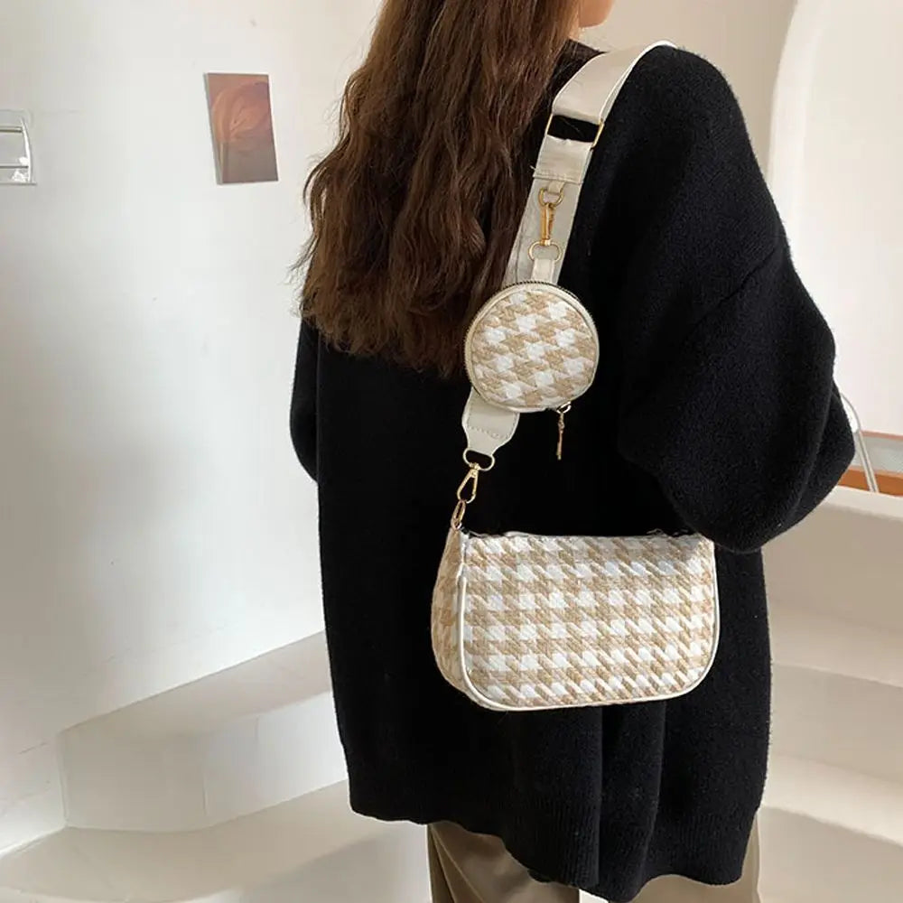 Plaid Printing Shoulder Bags with Round Purse - 2pcs