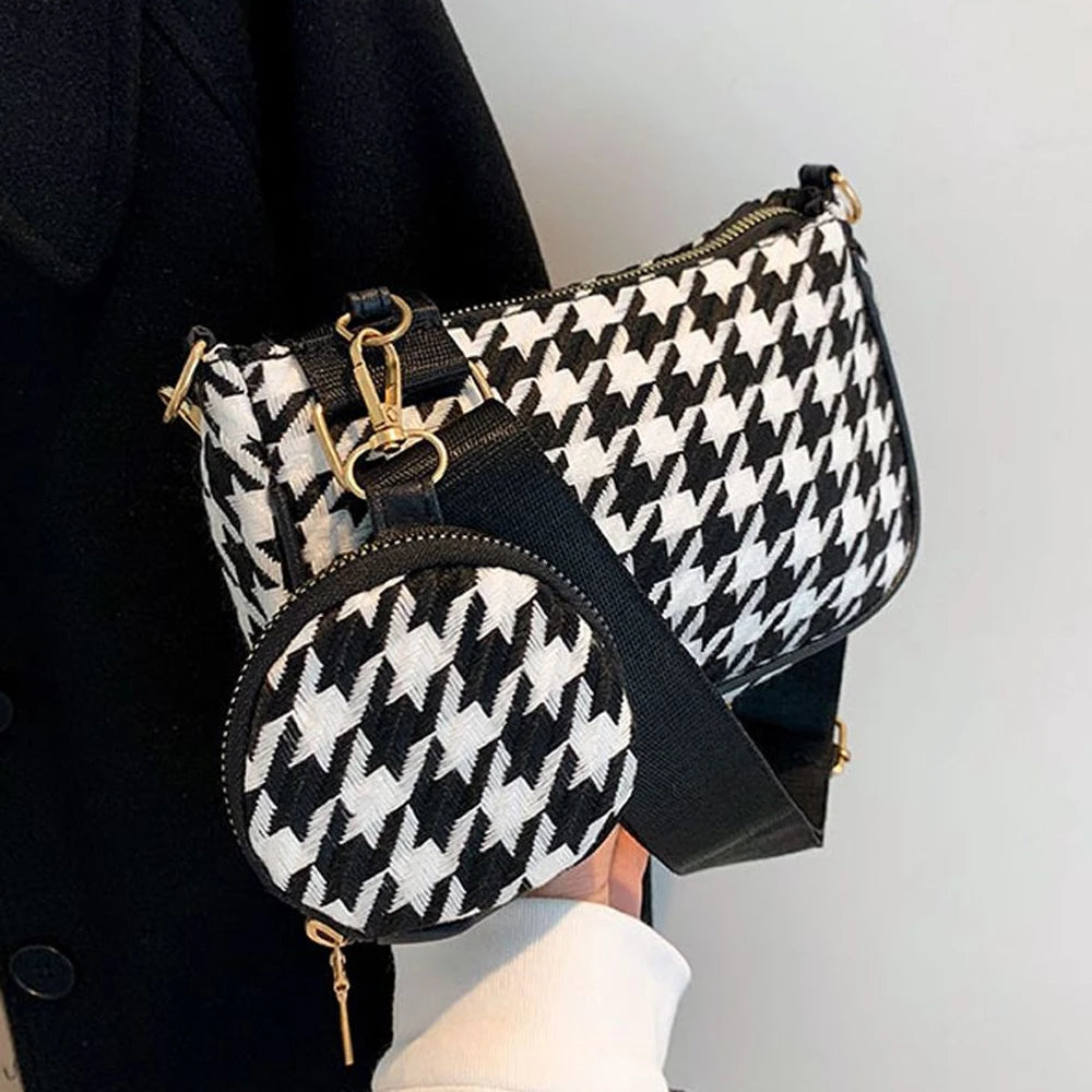 Plaid Printing Shoulder Bags with Round Purse - 2pcs
