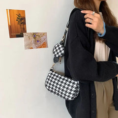 Plaid Printing Shoulder Bags with Round Purse - 2pcs