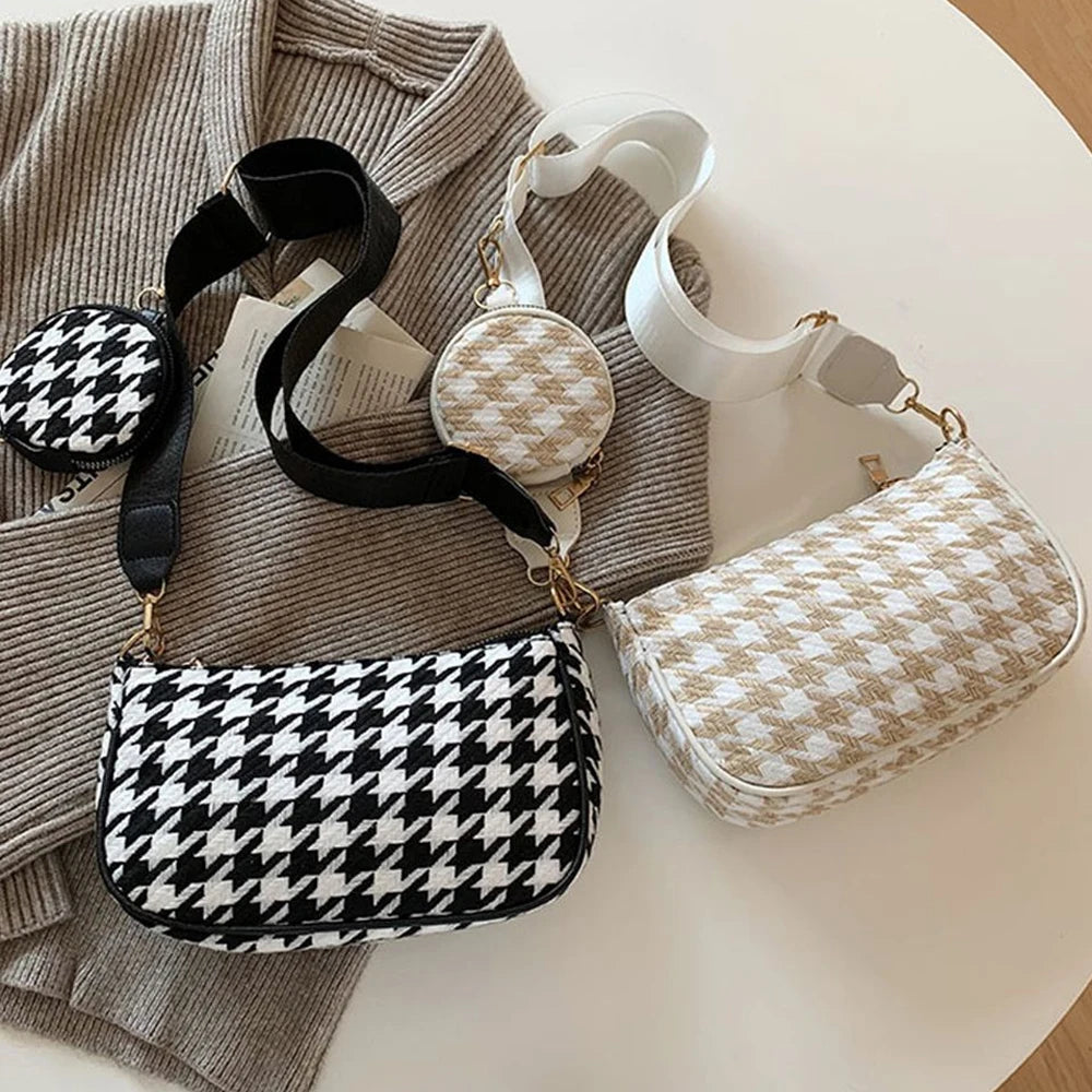 Plaid Printing Shoulder Bags with Round Purse - 2pcs