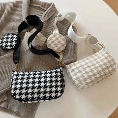 Plaid Printing Shoulder Bags with Round Purse - 2pcs