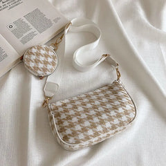 Plaid Printing Shoulder Bags with Round Purse - 2pcs