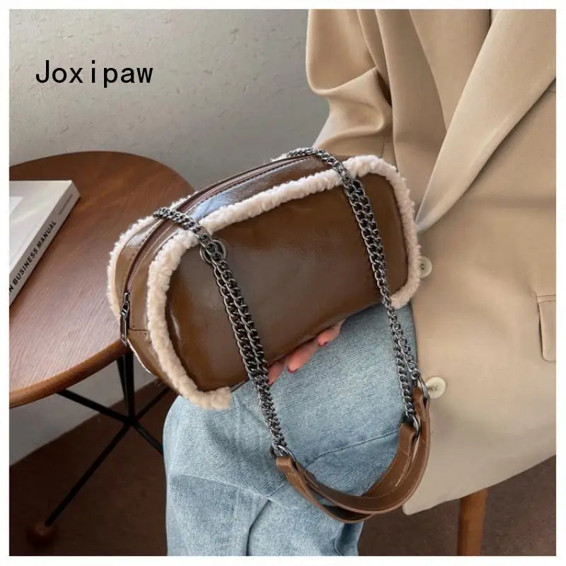 Vintage Plush Square Tote Bag - Large Capacity Handbag for Women