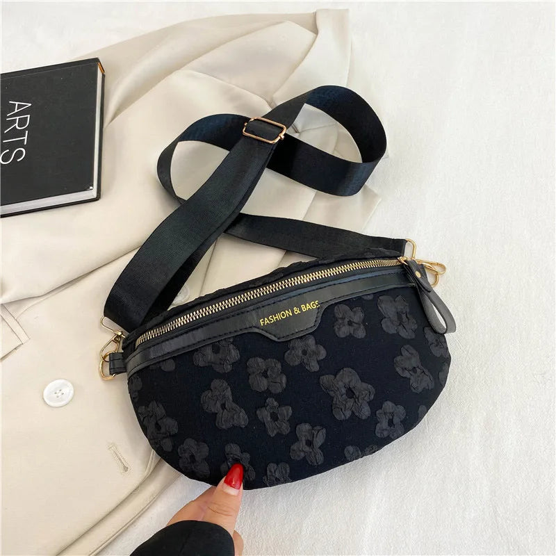 Floral Soft Fabric Waist Bag Fanny Packs For Women Beaded Casual Waist Pack