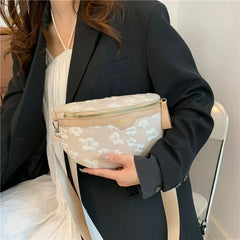 Floral Soft Fabric Waist Bag Fanny Packs For Women Beaded Casual Waist Pack