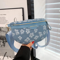 Floral Soft Fabric Waist Bag Fanny Packs For Women Beaded Casual Waist Pack