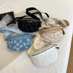 Floral Soft Fabric Waist Bag Fanny Packs For Women Beaded Casual Waist Pack