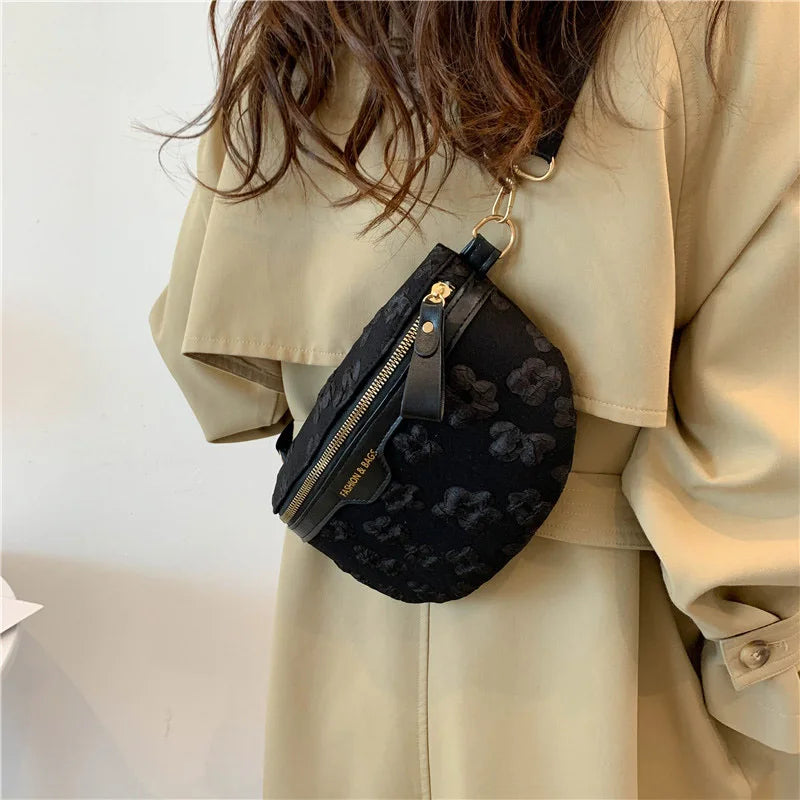 Floral Soft Fabric Waist Bag Fanny Packs For Women Beaded Casual Waist Pack